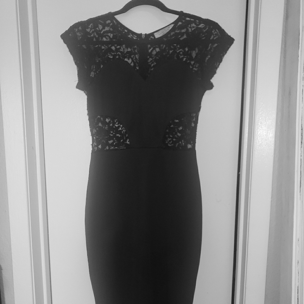Black Lace Detail Cutout Bodycon Dress